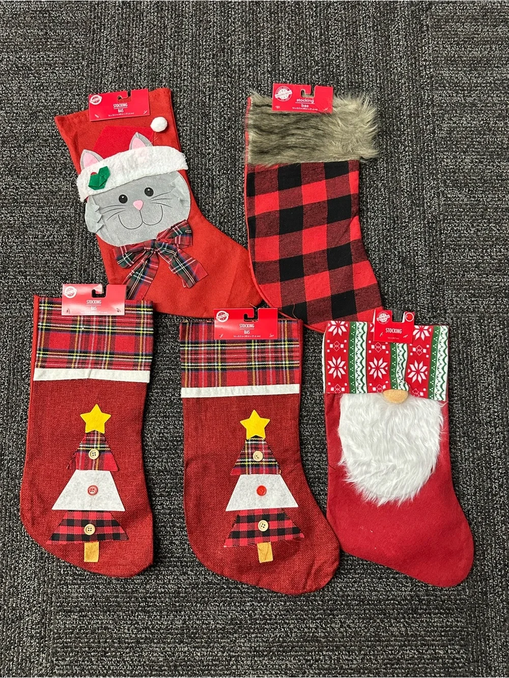 Set Of 5 Christmas HouseStocking Bas